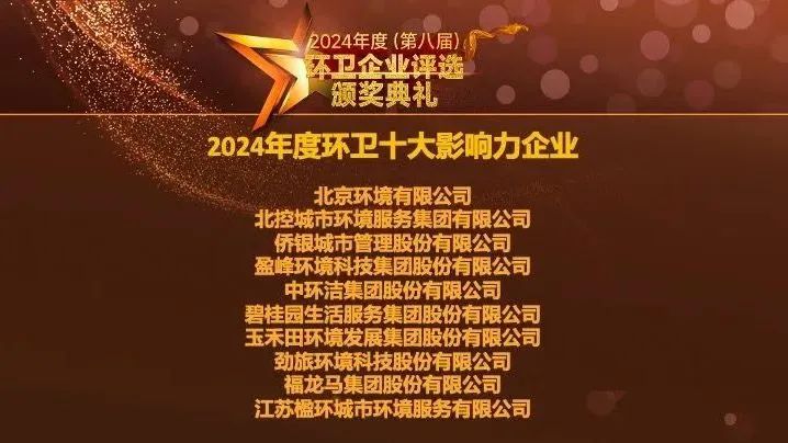 连续五年登榜丨amjs澳金沙门环境荣膺“2024年度环卫十大影响力企业”