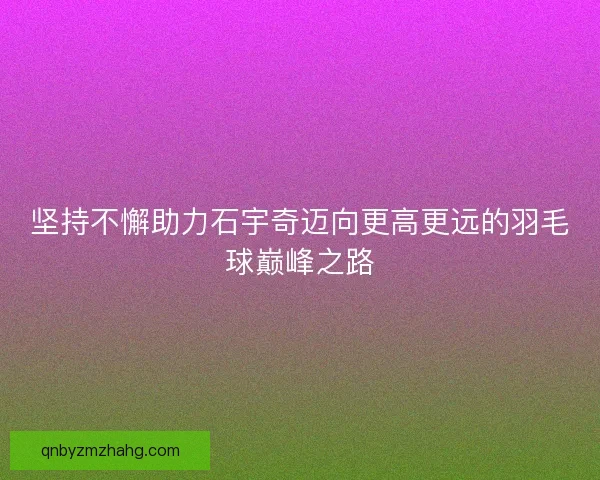 坚持不懈助力石宇奇迈向更高更远的羽毛球巅峰之路